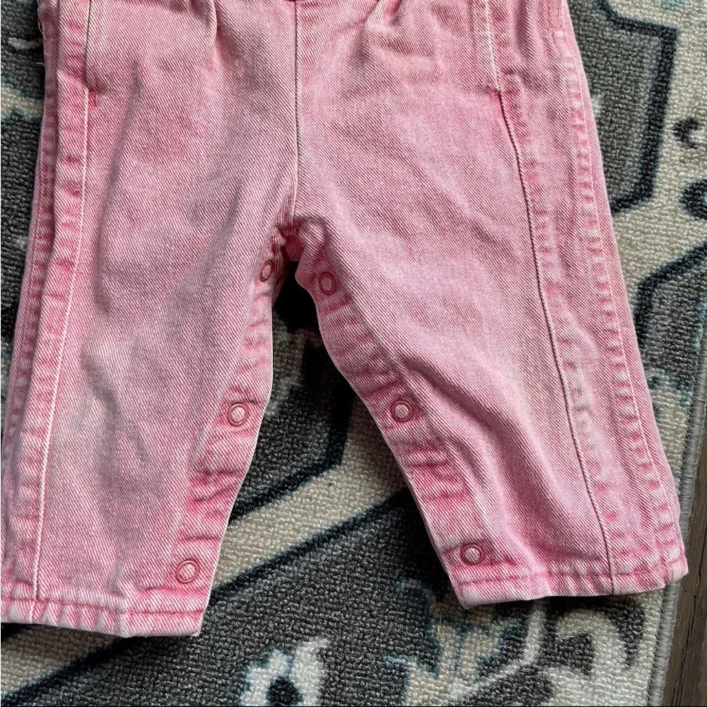 Vtg Osh Kosh B'Gosh Overalls Sz 12mon Vestback Pink Acid Wash Pleated Bibs READ